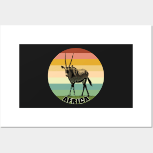 Oryx Antelope Full Figure on Vintage Retro Africa Sunset Posters and Art